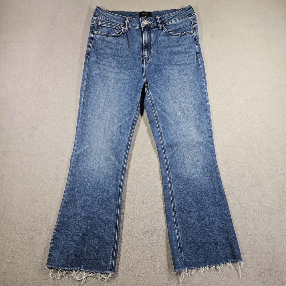 Quince Jeans Womens 30 Blue Bella Kick Flare Stretch Frayed Hemline Medium Wash